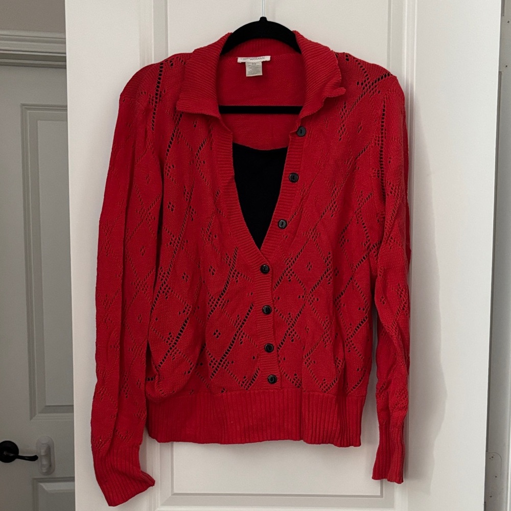 Red Button-Up Women's Sweater